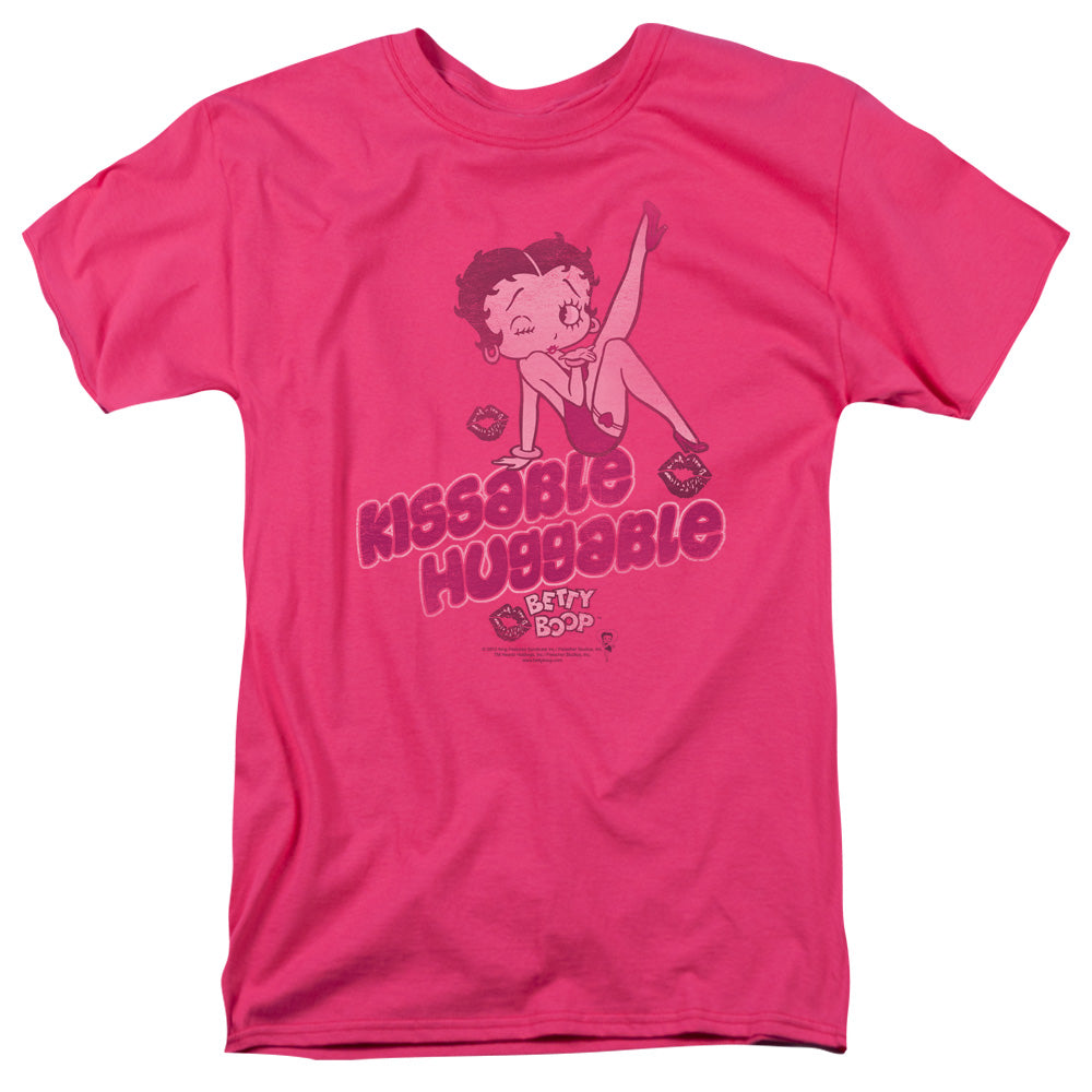 AN OFFCIALLY LICENSED BETTY BOOP KISSABLE HUGGABLE MEN'S REGULAR FIT T-SHIRT HOT PINK