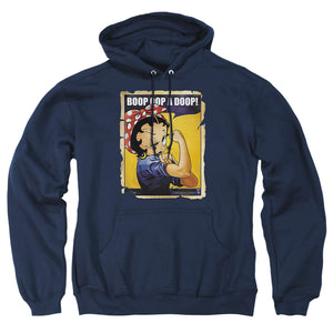 AN OFFCIALLY LICENSED BETTY BOOP POWER ADULT UNISEX PULLOVER HOODIE NAVY