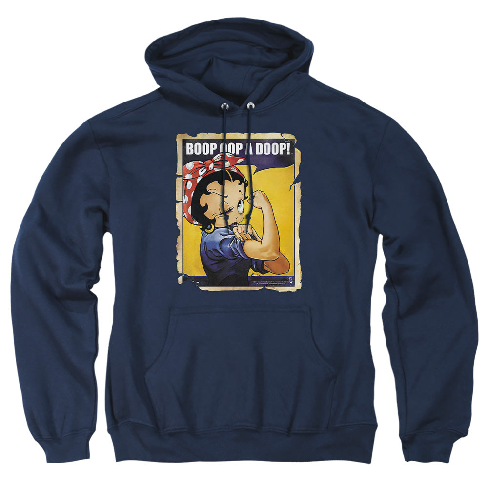 AN OFFCIALLY LICENSED BETTY BOOP POWER ADULT UNISEX PULLOVER HOODIE NAVY
