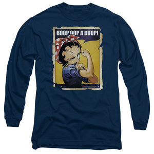 AN OFFCIALLY LICENSED BETTY BOOP POWER MEN'S LONG SLEEVE T-SHIRT NAVY