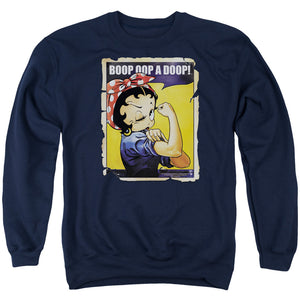 AN OFFCIALLY LICENSED BETTY BOOP POWER ADULT UNISEX CREWNECK SWEATSHIRT NAVY