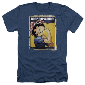 AN OFFCIALLY LICENSED BETTY BOOP POWER MEN'S HEATHER T-SHIRT NAVY