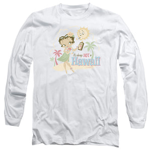 AN OFFCIALLY LICENSED BETTY BOOP HOT IN HAWAII MEN'S LONG SLEEVE T-SHIRT WHITE