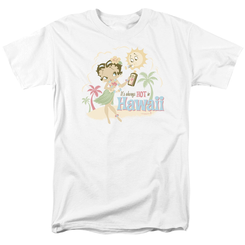 AN OFFCIALLY LICENSED BETTY BOOP HOT IN HAWAII MEN'S REGULAR FIT T-SHIRT WHITE