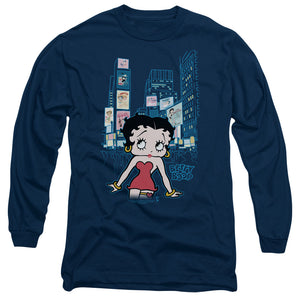 AN OFFCIALLY LICENSED BETTY BOOP SQUARE MEN'S LONG SLEEVE T-SHIRT NAVY