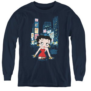 AN OFFCIALLY LICENSED BETTY BOOP SQUARE YOUTH LONG SLEEVE T-SHIRT NAVY