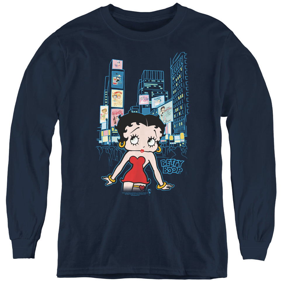 AN OFFCIALLY LICENSED BETTY BOOP SQUARE YOUTH LONG SLEEVE T-SHIRT NAVY