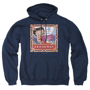AN OFFCIALLY LICENSED BETTY BOOP ON BROADWAY ADULT UNISEX PULLOVER HOODIE NAVY