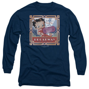AN OFFCIALLY LICENSED BETTY BOOP ON BROADWAY MEN'S LONG SLEEVE T-SHIRT NAVY