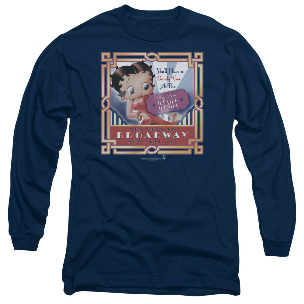 AN OFFCIALLY LICENSED BETTY BOOP ON BROADWAY MEN'S LONG SLEEVE T-SHIRT NAVY