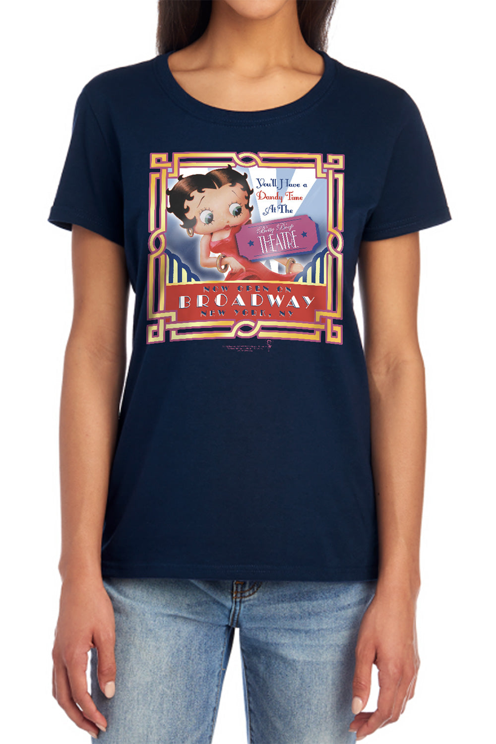 AN OFFCIALLY LICENSED BETTY BOOP ON BROADWAY WOMEN'S REGULAR FIT T-SHIRT NAVY
