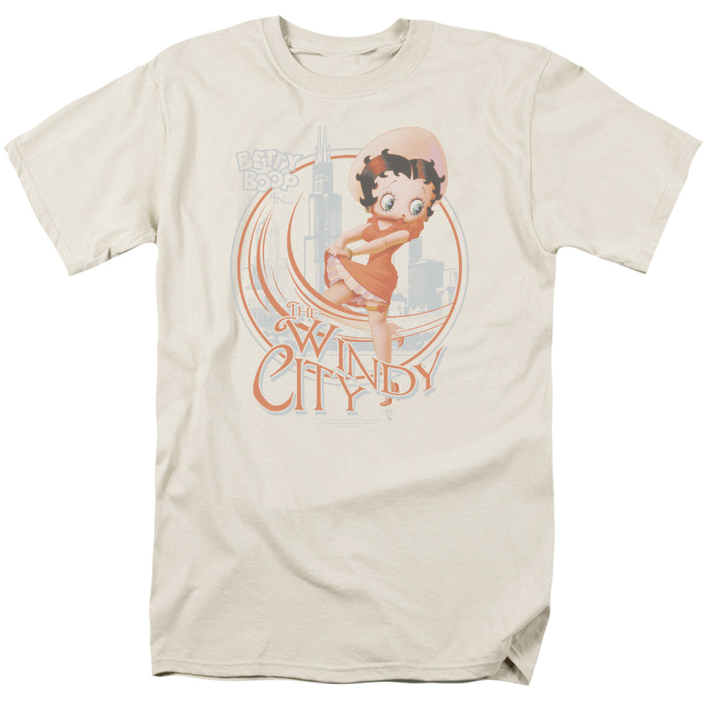 AN OFFCIALLY LICENSED BETTY BOOP THE WINDY CITY MEN'S REGULAR FIT T-SHIRT CREAM