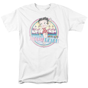AN OFFCIALLY LICENSED BETTY BOOP MIAMI BEACH MEN'S REGULAR FIT T-SHIRT WHITE