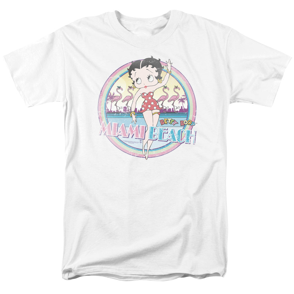 AN OFFCIALLY LICENSED BETTY BOOP MIAMI BEACH MEN'S REGULAR FIT T-SHIRT WHITE