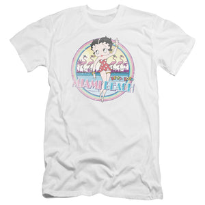 AN OFFCIALLY LICENSED BETTY BOOP MIAMI BEACH MEN'S PREMIUM SLIM FIT T-SHIRT WHITE