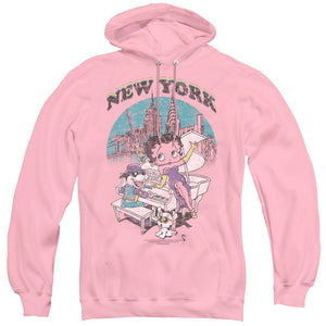 AN OFFCIALLY LICENSED BETTY BOOP SINGING IN NY ADULT UNISEX PULLOVER HOODIE PINK