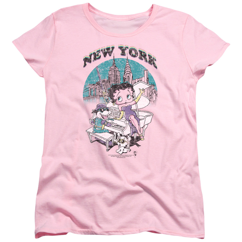 AN OFFCIALLY LICENSED BETTY BOOP SINGING IN NY WOMEN'S REGULAR FIT T-SHIRT PINK