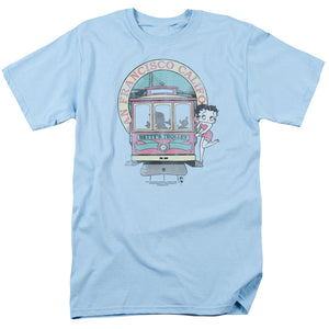 AN OFFCIALLY LICENSED BETTY BOOP BETTYS TROLLEY MEN'S REGULAR FIT T-SHIRT LIGHT BLUE
