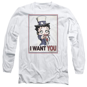 AN OFFCIALLY LICENSED BETTY BOOP AUNTIE BOOP MEN'S LONG SLEEVE T-SHIRT WHITE
