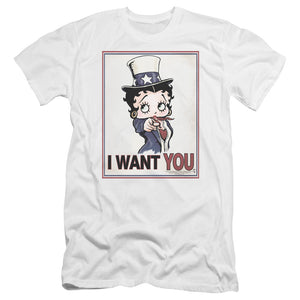 AN OFFCIALLY LICENSED BETTY BOOP AUNTIE BOOP MEN'S PREMIUM SLIM FIT T-SHIRT WHITE