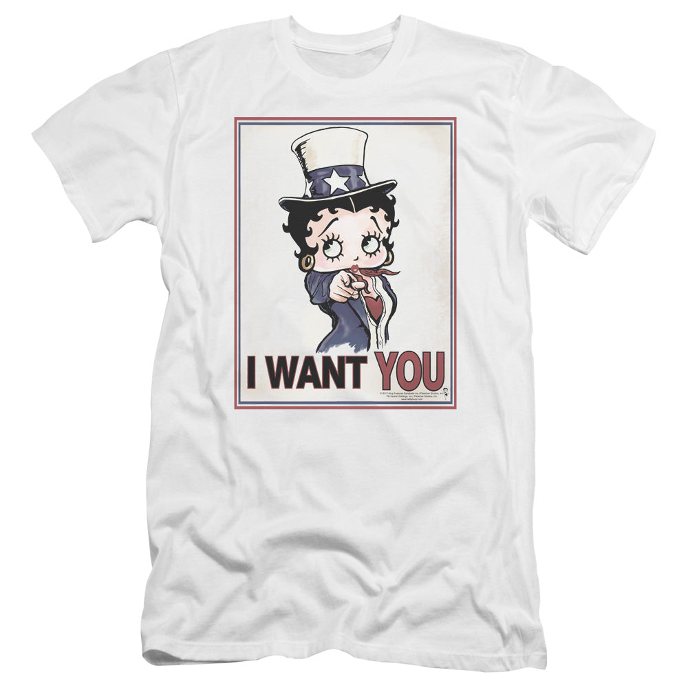 AN OFFCIALLY LICENSED BETTY BOOP AUNTIE BOOP MEN'S PREMIUM SLIM FIT T-SHIRT WHITE