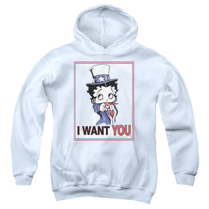 AN OFFCIALLY LICENSED BETTY BOOP AUNTIE BOOP YOUTH HOODIE WHITE