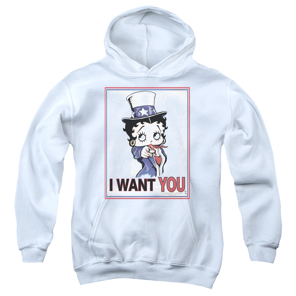 AN OFFCIALLY LICENSED BETTY BOOP AUNTIE BOOP YOUTH HOODIE WHITE
