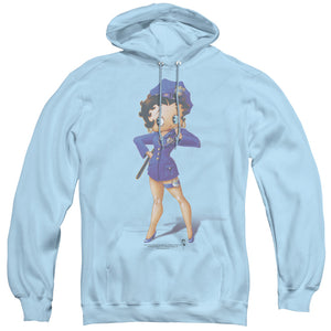 AN OFFCIALLY LICENSED BETTY BOOP OFFICER BOOP ADULT UNISEX PULLOVER HOODIE LIGHT BLUE