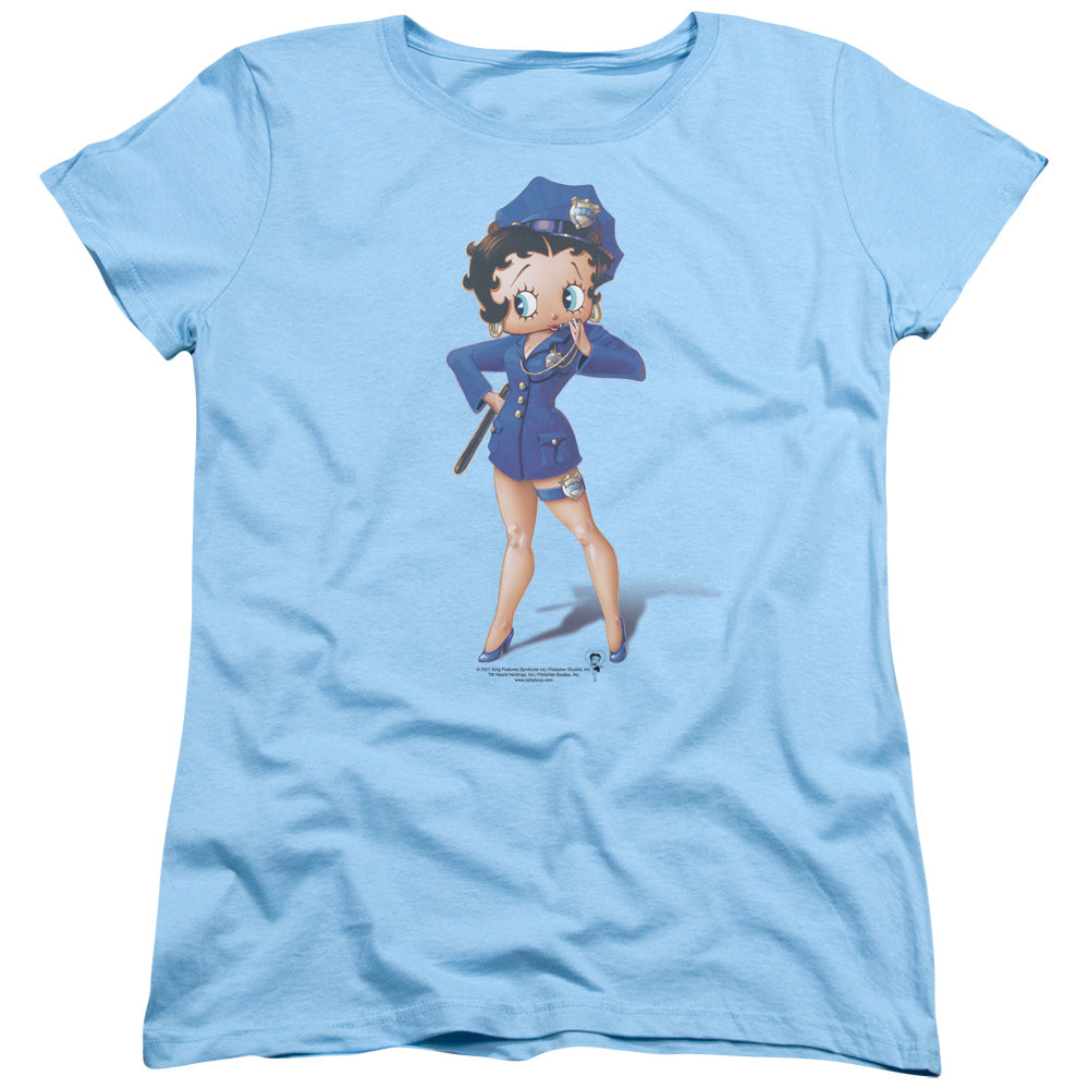 AN OFFCIALLY LICENSED BETTY BOOP OFFICER BOOP WOMEN'S REGULAR FIT T-SHIRT LIGHT BLUE