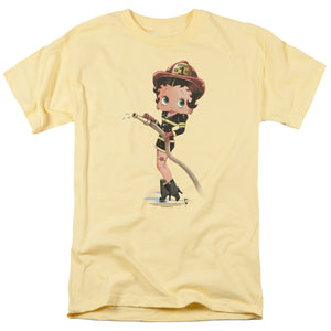 AN OFFCIALLY LICENSED BETTY BOOP FIREFIGHTER MEN'S REGULAR FIT T-SHIRT BANANA