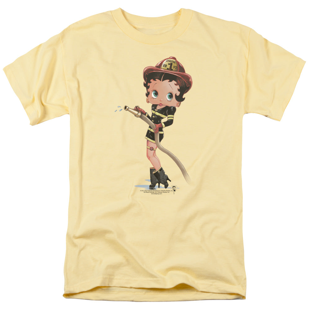 AN OFFCIALLY LICENSED BETTY BOOP FIREFIGHTER MEN'S REGULAR FIT T-SHIRT BANANA