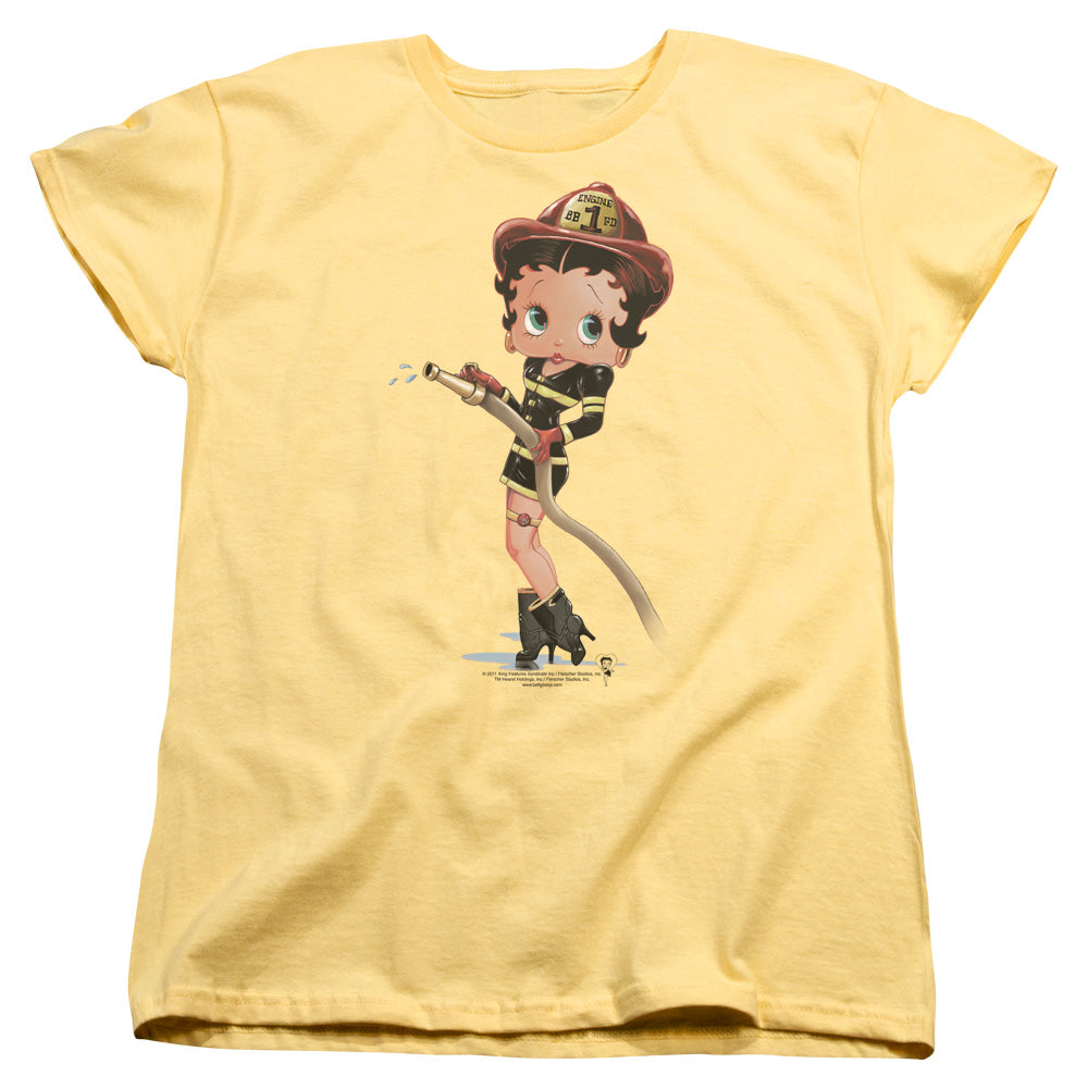 AN OFFCIALLY LICENSED BETTY BOOP FIREFIGHTER WOMEN'S REGULAR FIT T-SHIRT BANANA