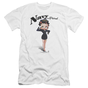 AN OFFCIALLY LICENSED BETTY BOOP NAVY BOOP MEN'S PREMIUM SLIM FIT T-SHIRT WHITE