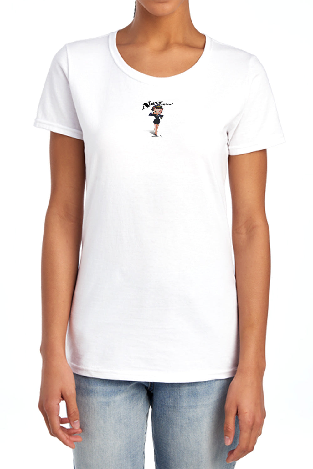 AN OFFCIALLY LICENSED BETTY BOOP NAVY BOOP WOMEN'S REGULAR FIT T-SHIRT WHITE