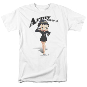 AN OFFCIALLY LICENSED BETTY BOOP ARMY BOOP MEN'S REGULAR FIT T-SHIRT WHITE