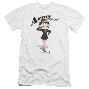 AN OFFCIALLY LICENSED BETTY BOOP ARMY BOOP MEN'S PREMIUM SLIM FIT T-SHIRT WHITE
