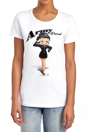 AN OFFCIALLY LICENSED BETTY BOOP ARMY BOOP WOMEN'S REGULAR FIT T-SHIRT WHITE
