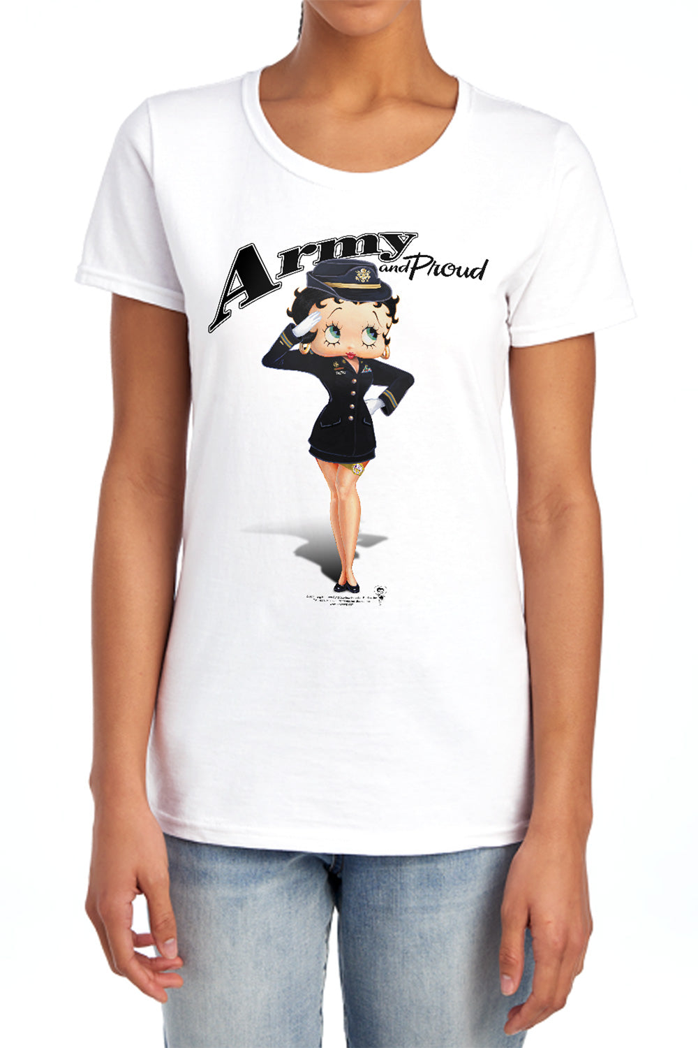 AN OFFCIALLY LICENSED BETTY BOOP ARMY BOOP WOMEN'S REGULAR FIT T-SHIRT WHITE