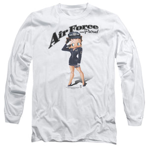 AN OFFCIALLY LICENSED BETTY BOOP AIR FORCE BOOP MEN'S LONG SLEEVE T-SHIRT WHITE