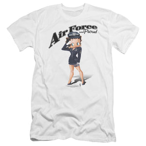 AN OFFCIALLY LICENSED BETTY BOOP AIR FORCE BOOP MEN'S PREMIUM SLIM FIT T-SHIRT WHITE