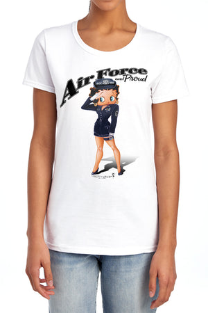 AN OFFCIALLY LICENSED BETTY BOOP AIR FORCE BOOP WOMEN'S REGULAR FIT T-SHIRT WHITE