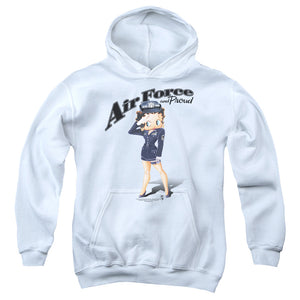 AN OFFCIALLY LICENSED BETTY BOOP AIR FORCE BOOP YOUTH HOODIE WHITE