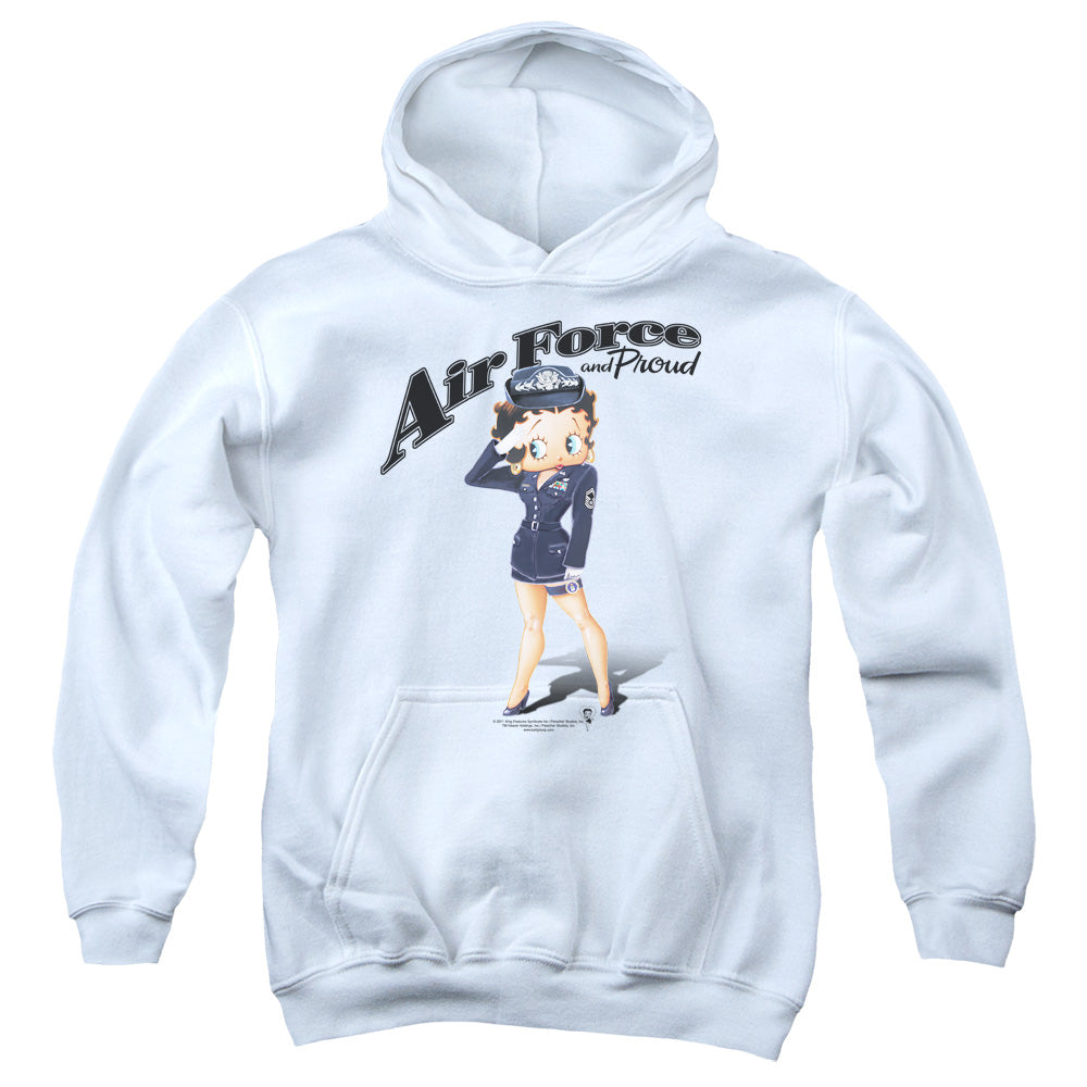 AN OFFCIALLY LICENSED BETTY BOOP AIR FORCE BOOP YOUTH HOODIE WHITE