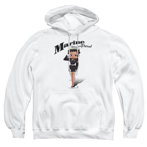 AN OFFCIALLY LICENSED BETTY BOOP MARINE BOOP ADULT UNISEX PULLOVER HOODIE WHITE