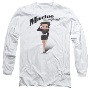 AN OFFCIALLY LICENSED BETTY BOOP MARINE BOOP MEN'S LONG SLEEVE T-SHIRT WHITE