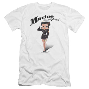 AN OFFCIALLY LICENSED BETTY BOOP MARINE BOOP MEN'S PREMIUM SLIM FIT T-SHIRT WHITE