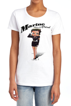 AN OFFCIALLY LICENSED BETTY BOOP MARINE BOOP WOMEN'S REGULAR FIT T-SHIRT WHITE