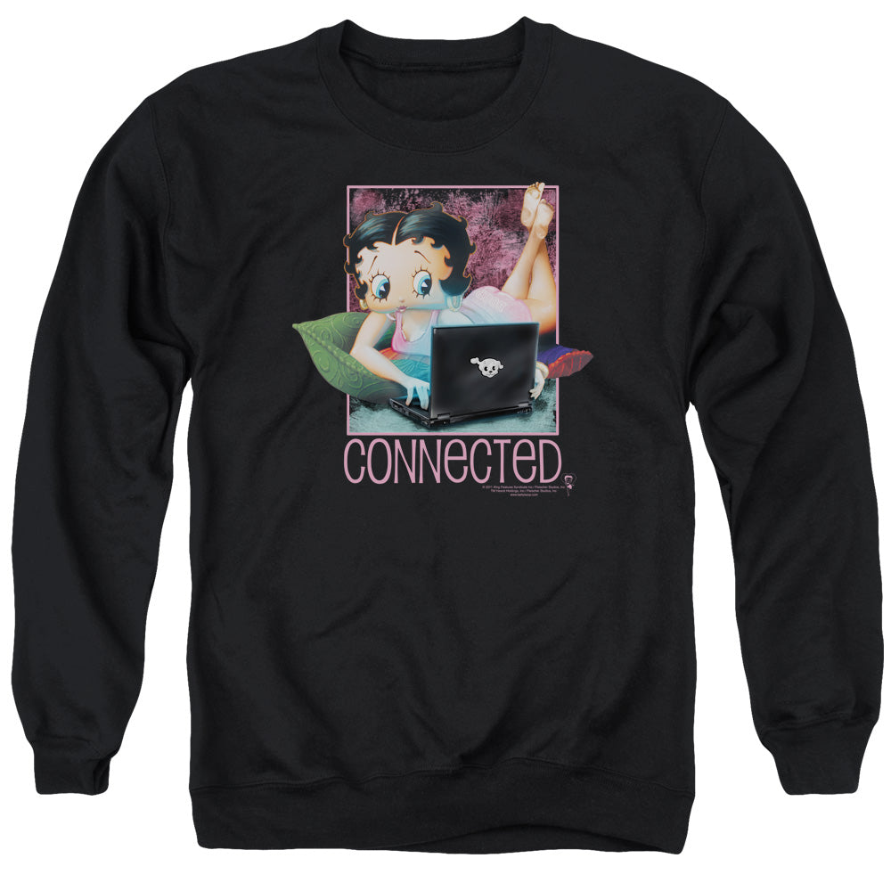 AN OFFCIALLY LICENSED BETTY BOOP CONNECTED ADULT UNISEX CREWNECK SWEATSHIRT BLACK