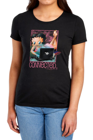 AN OFFCIALLY LICENSED BETTY BOOP CONNECTED WOMEN'S REGULAR FIT T-SHIRT BLACK