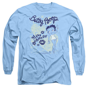 AN OFFCIALLY LICENSED BETTY BOOP MISS BEHAVIN MEN'S LONG SLEEVE T-SHIRT CAROLINA BLUE